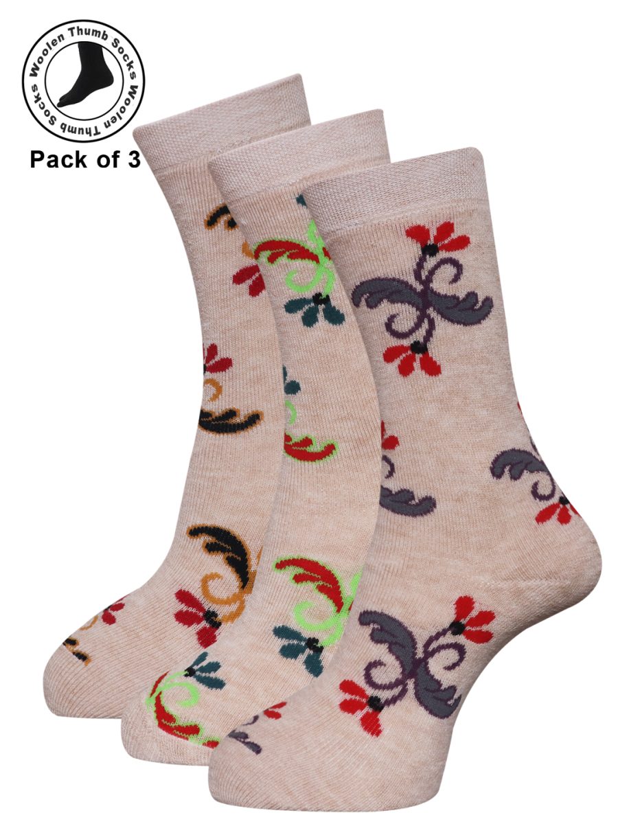 Dollar Woollen Towel Thumb Socks Ankle length For Women's And Girls (Pack of 3)