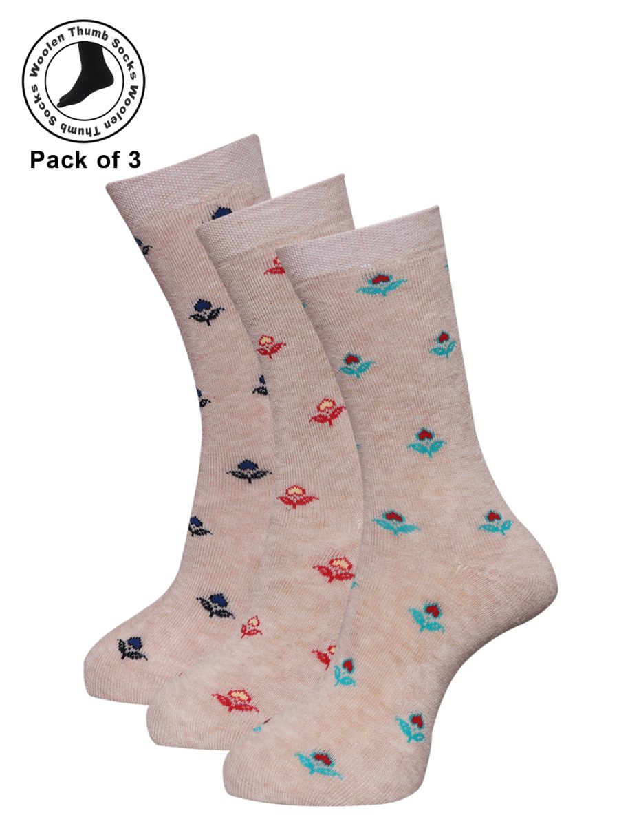 Dollar Woollen Towel Thumb Socks Ankle length For Women's And Girls (Pack of 3)