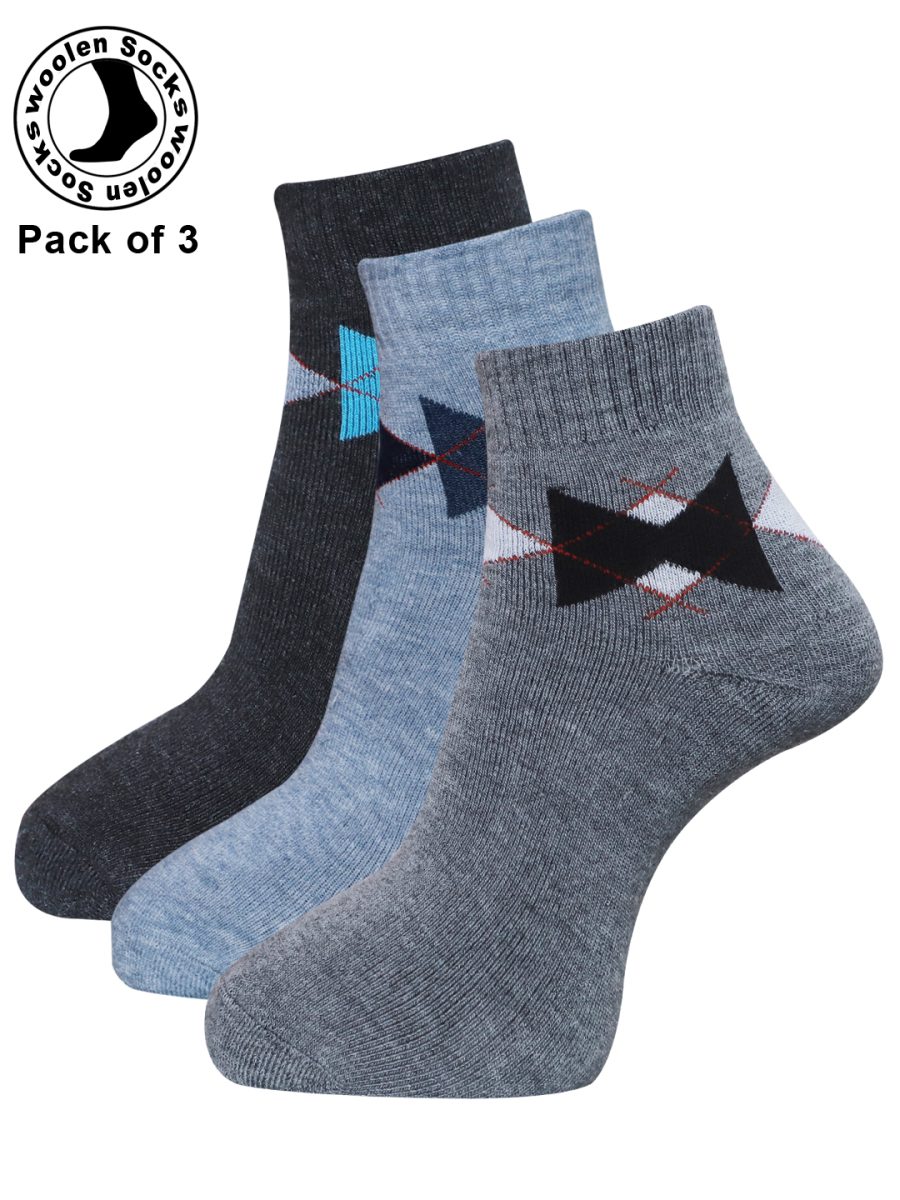 Dollar Socks Woollen Towel Ankle Length for Men's Free Size (Pack of 3)
