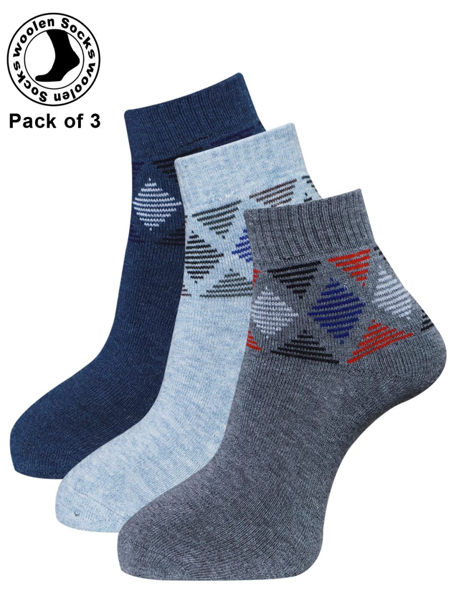 Dollar Socks Woollen Towel Ankle Length for Men's Free Size (Pack of 3)