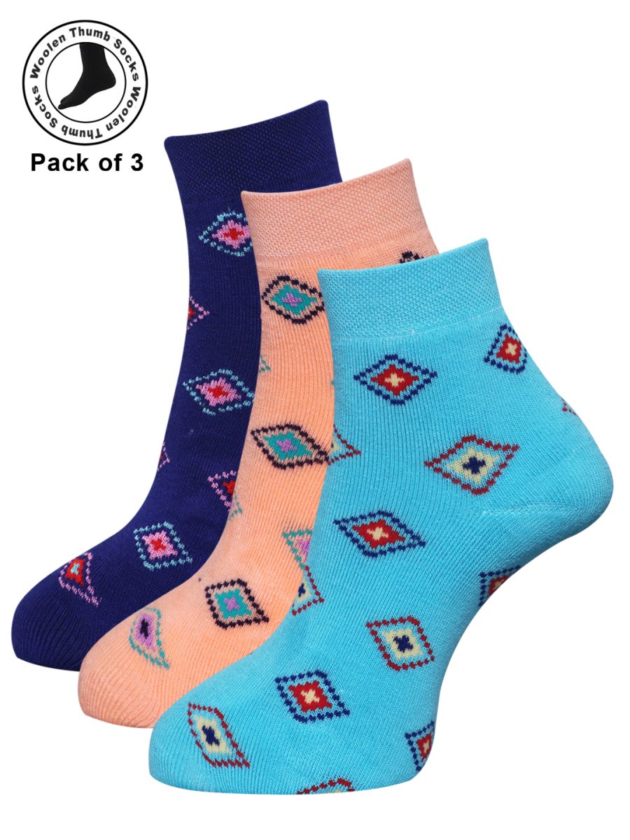 Dollar Woollen Towel Thumb Socks Ankle length For Women's And Girls (Pack of 3)