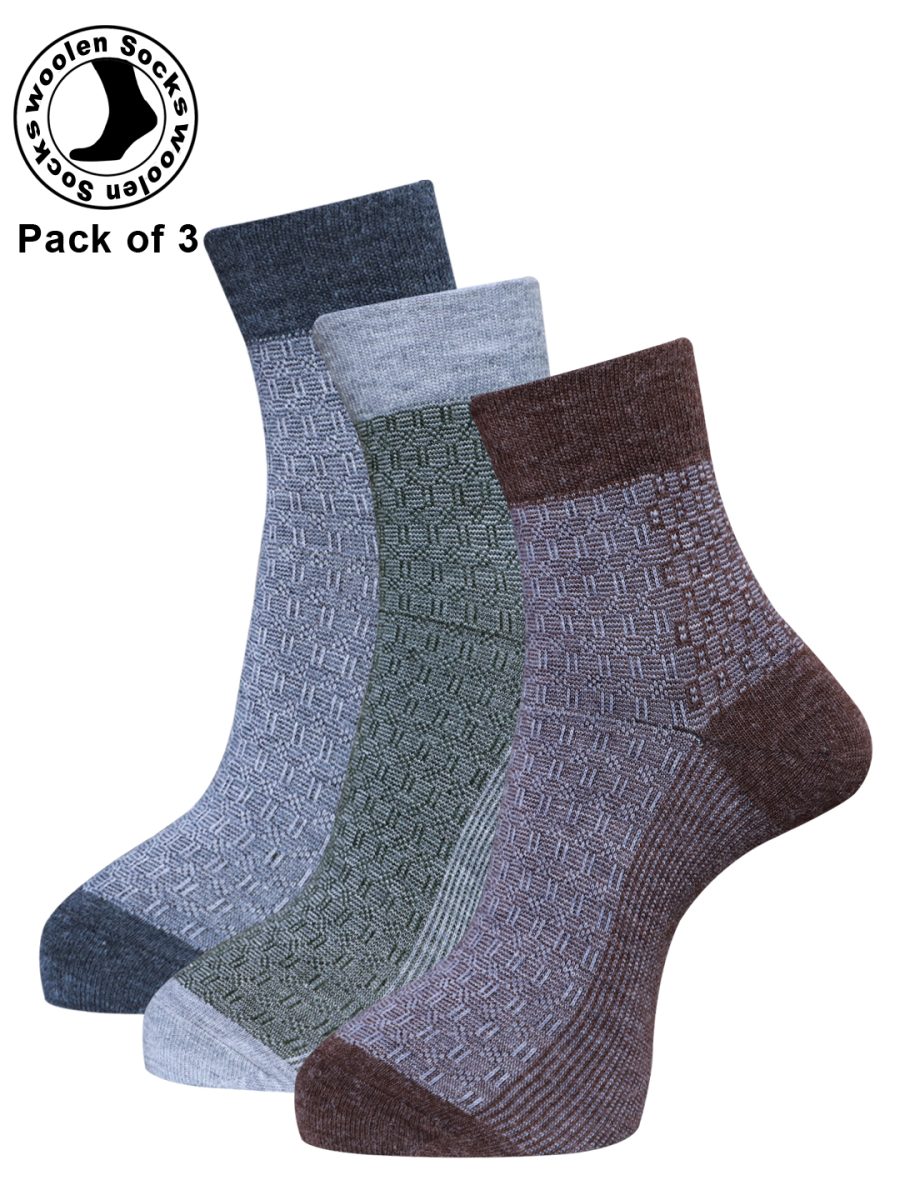 Dollar Socks Woollen Towel Ankle Length for Men's Free Size (Pack of 3)