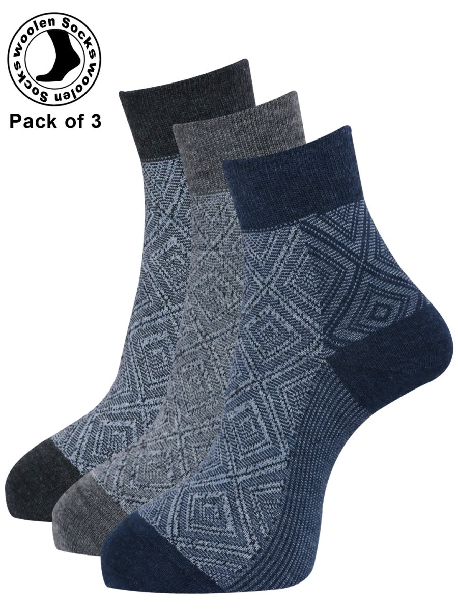 Dollar Socks Woollen Towel Ankle Length for Men's Free Size (Pack of 3)