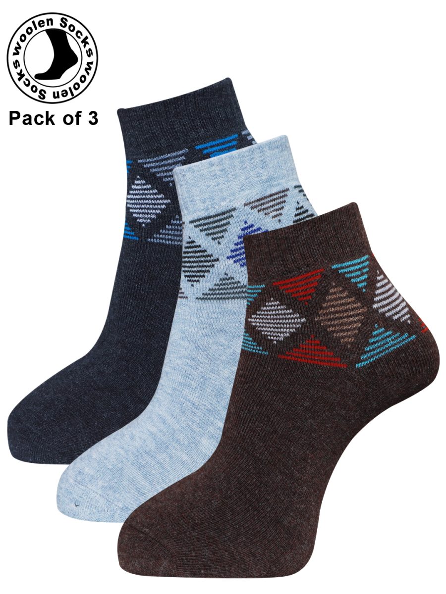 Dollar Socks Woollen Towel Ankle Length for Men's Free Size (Pack of 3)