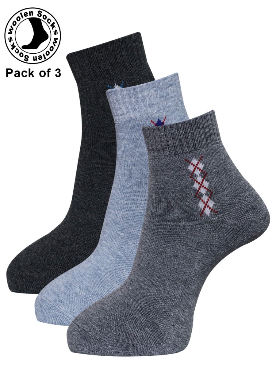Dollar Socks Woollen Towel Ankle Length for Men's Free Size (Pack of 3)