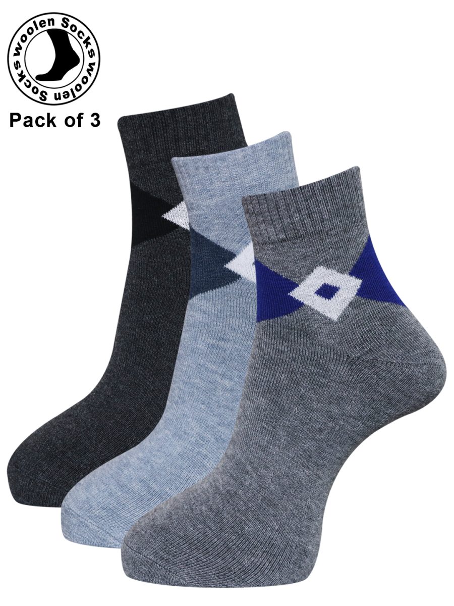 Dollar Socks Woollen Towel Ankle Length for Men's Free Size (Pack of 3)