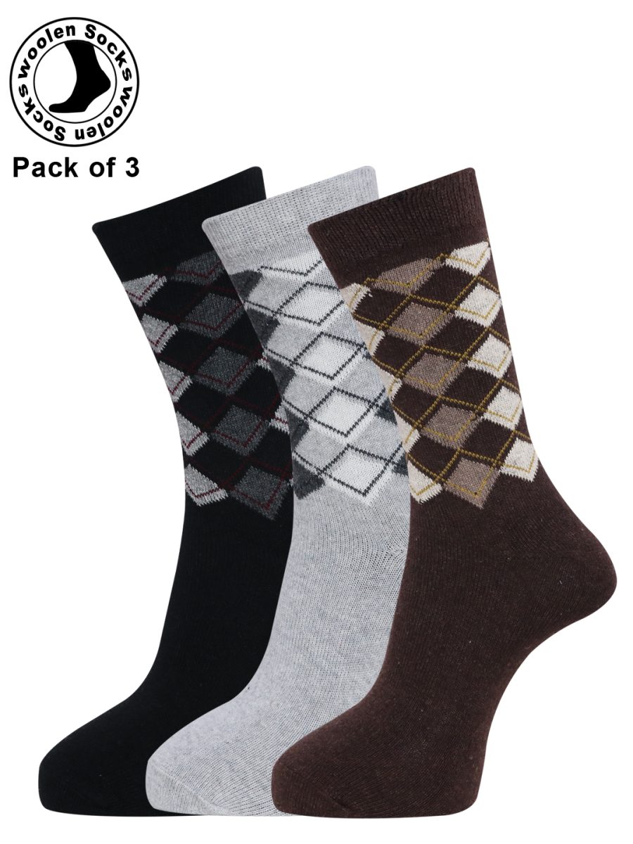 Dollar Full Length Woollen Socks for Mens Free Size (Pack of 3)