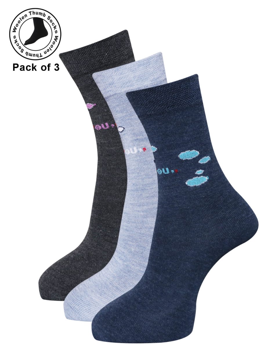 Dollar Woollen Thumb Socks Ankle length For Women's And Girls (Pack of 3)