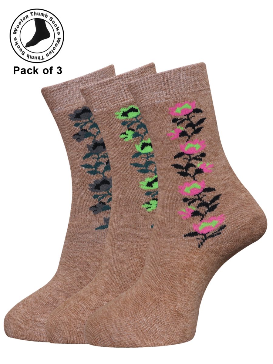 Dollar Woollen Towel Thumb Socks Ankle length For Women's And Girls (Pack of 3)