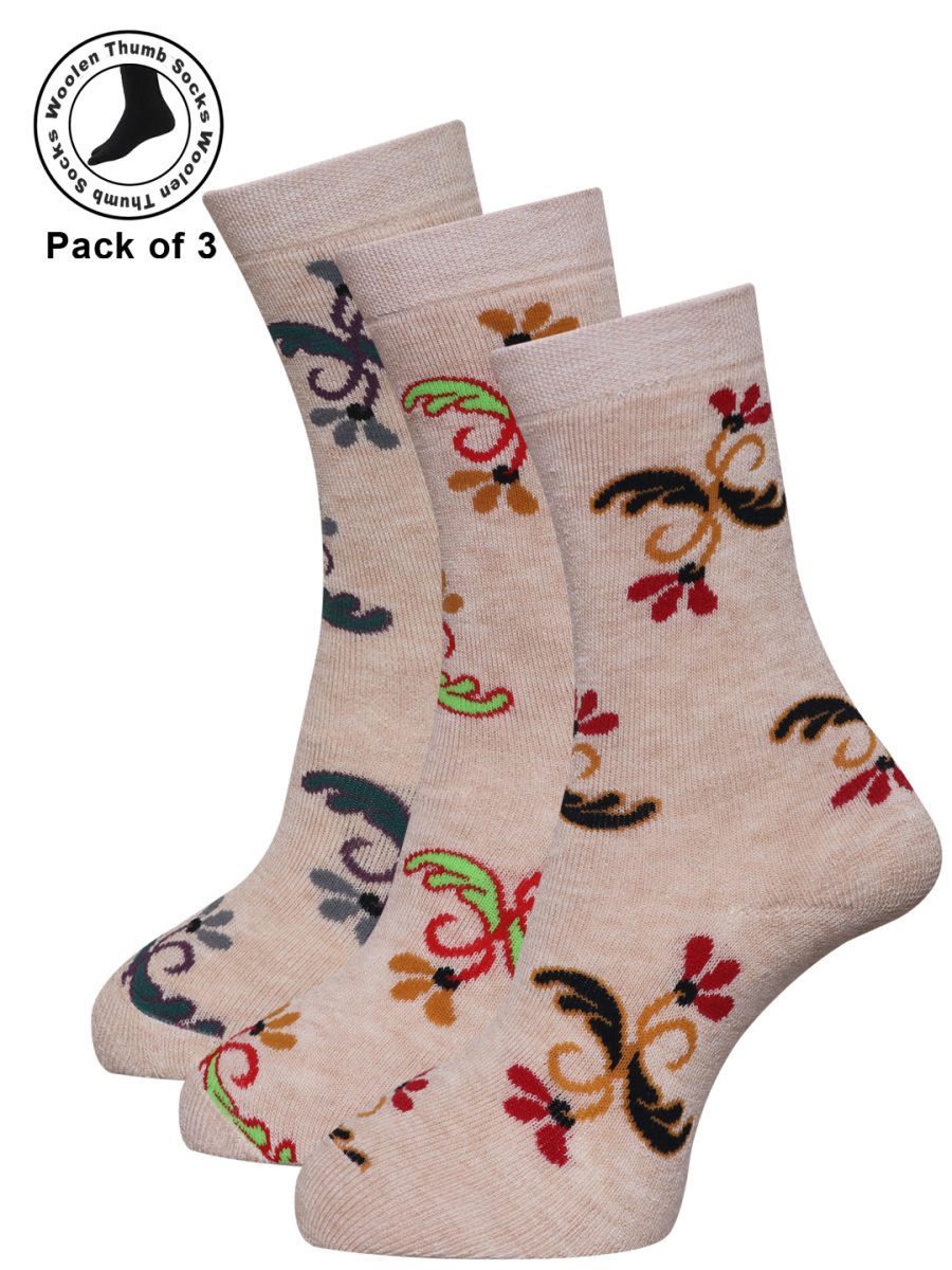 Dollar Woollen Towel Thumb Socks Ankle length For Women's And Girls (Pack of 3)