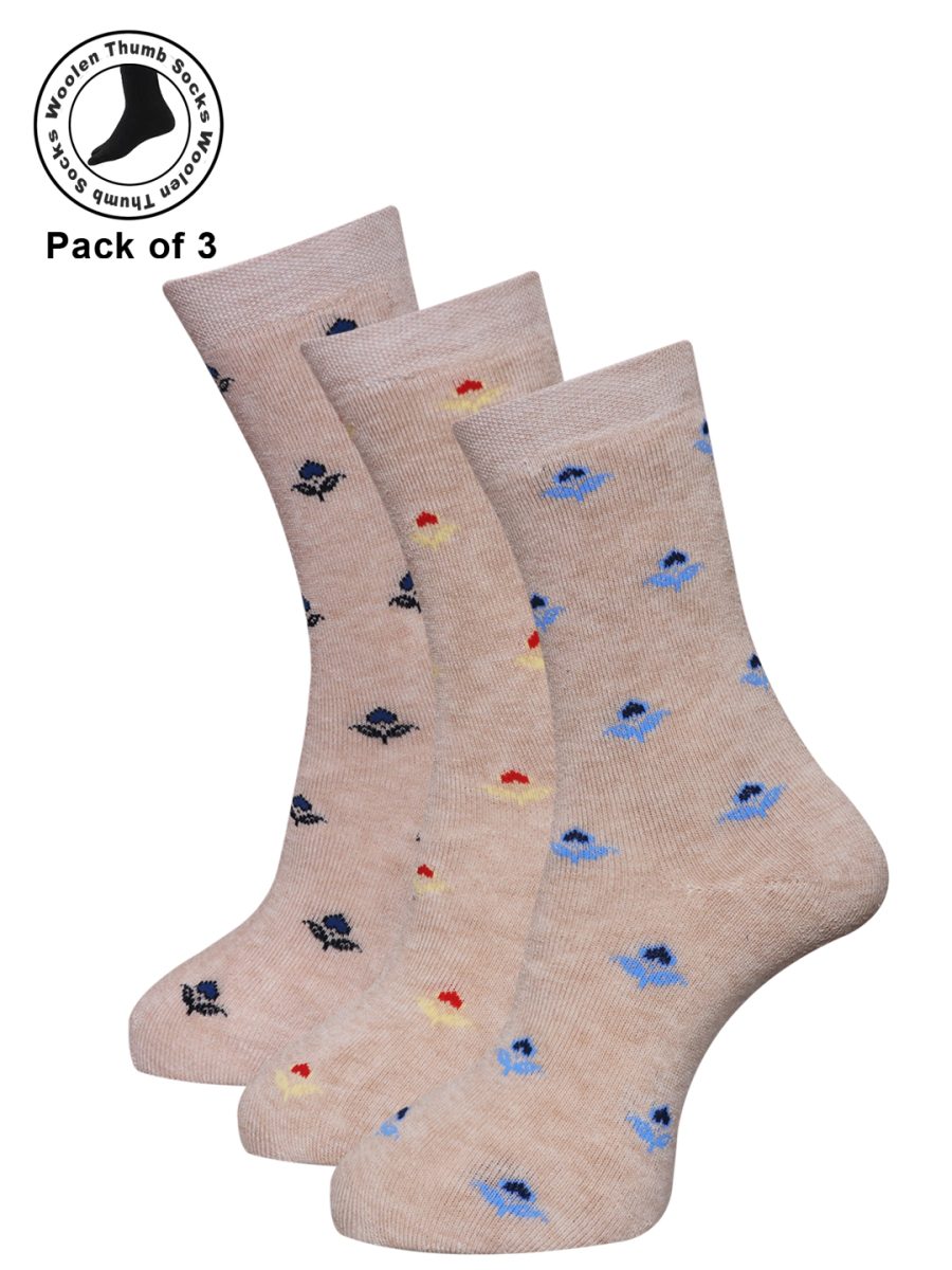 Dollar Woollen Towel Thumb Socks Ankle length For Women's And Girls (Pack of 3)