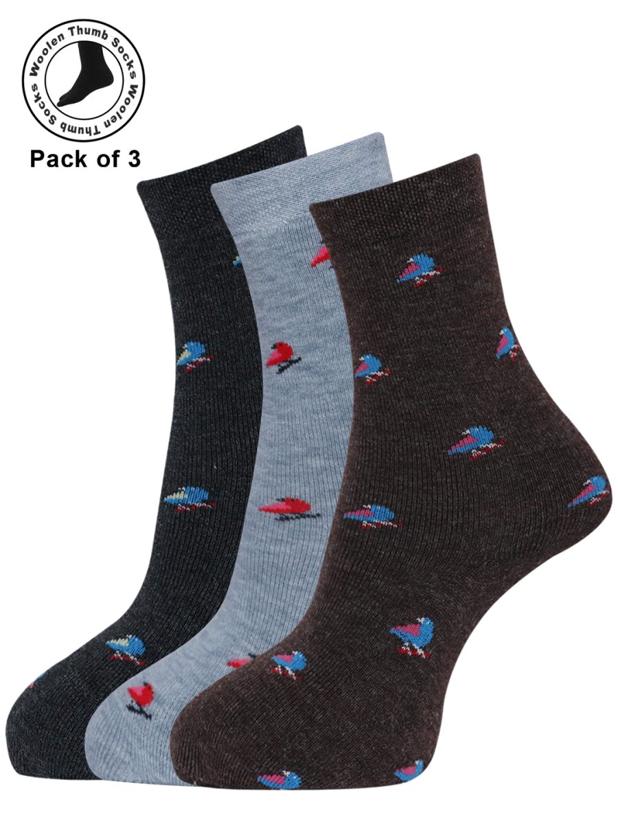 Dollar Woollen Towel Thumb Socks Ankle length For Women's And Girls (Pack of 3)