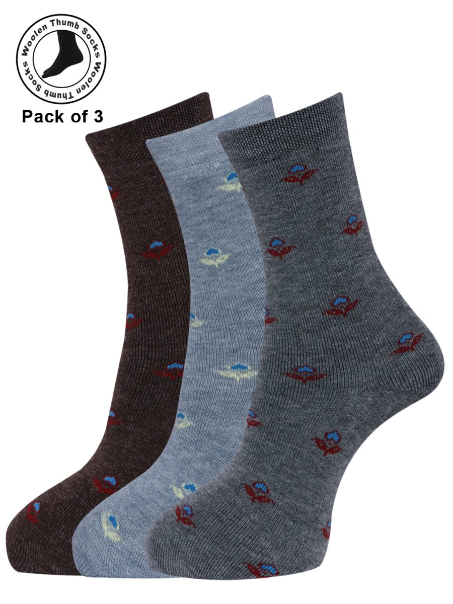 Dollar Woollen Towel Thumb Socks Ankle length For Women's And Girls (Pack of 3)