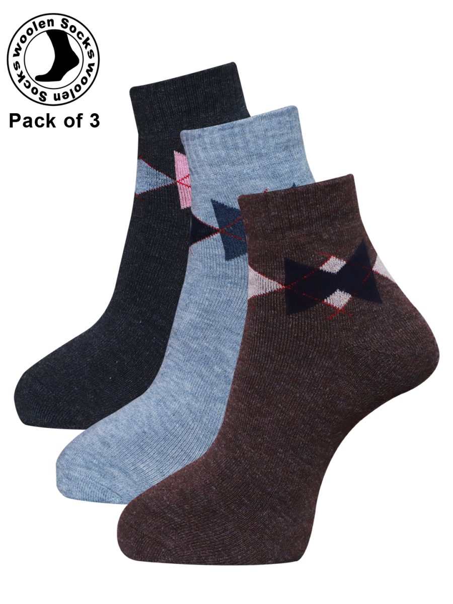 Dollar Socks Woollen Towel Ankle Length for Men's Free Size (Pack of 3)