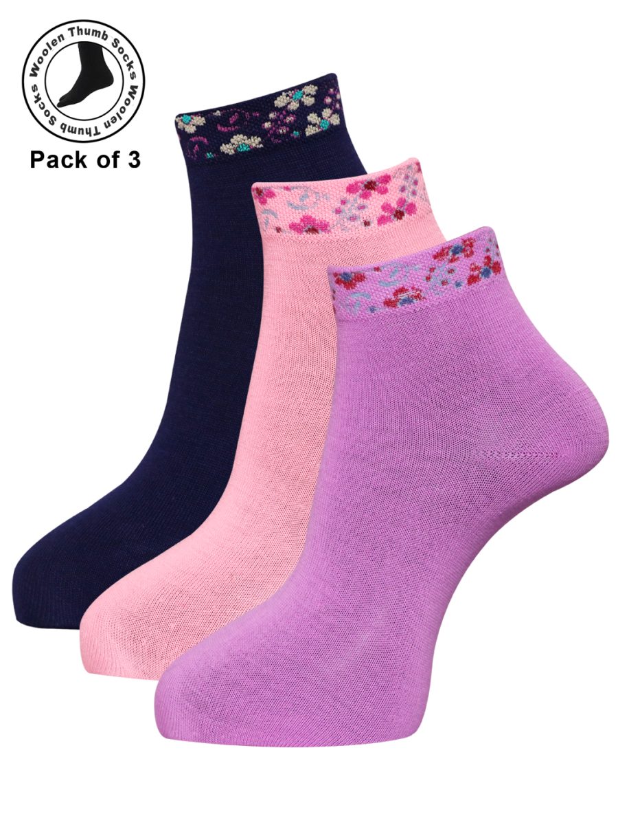 Dollar Woollen thumb socks Ankle Length Socks For Women's And Girls (Pack of 3)
