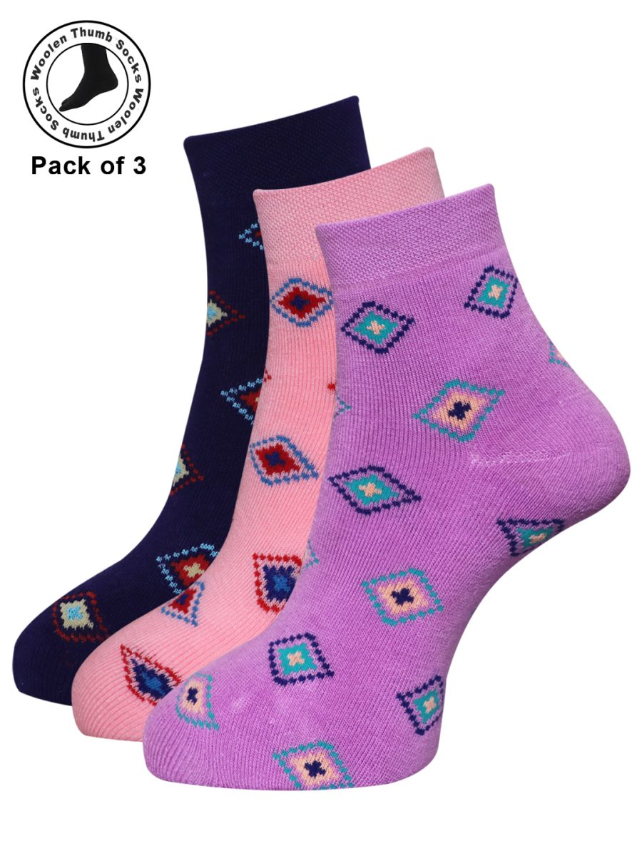 Dollar Woollen Towel Thumb Socks Ankle length For Women's And Girls (Pack of 3)