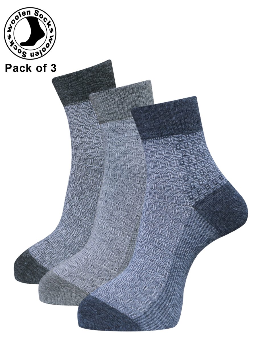Dollar Socks Woollen Towel Ankle Length for Men's Free Size (Pack of 3)