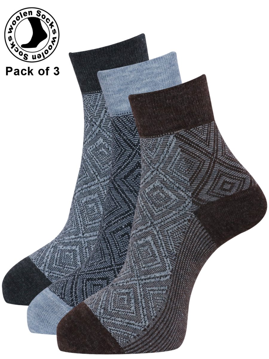 Dollar Socks Woollen Towel Ankle Length for Men's Free Size (Pack of 3)