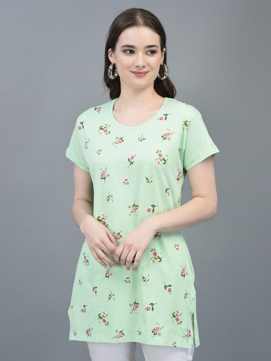 Dollar Missy Women's Green Color Pack of 1 Printed Long Top