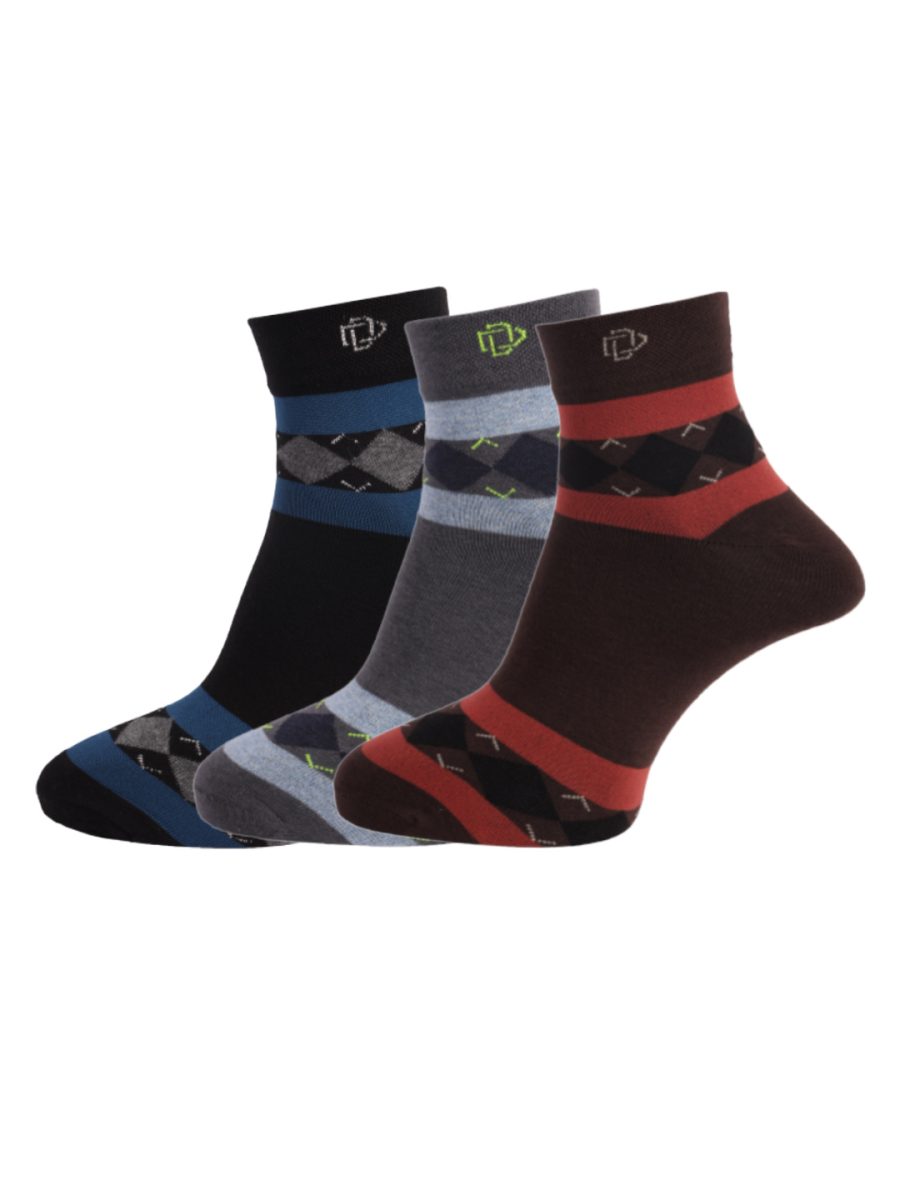Dollar Socks Cotton Ankle Length Socks for Men's Free Size (Pack of 3)