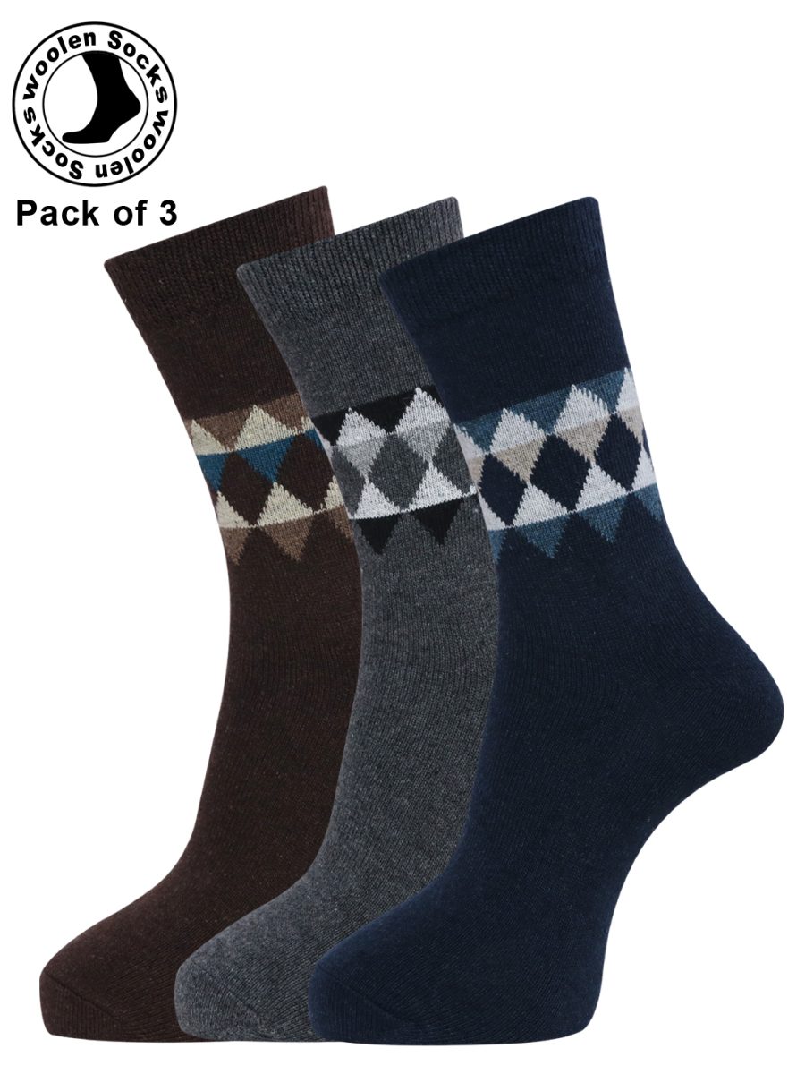 Dollar Full Length Woollen Socks for Mens Free Size (Pack of 3)