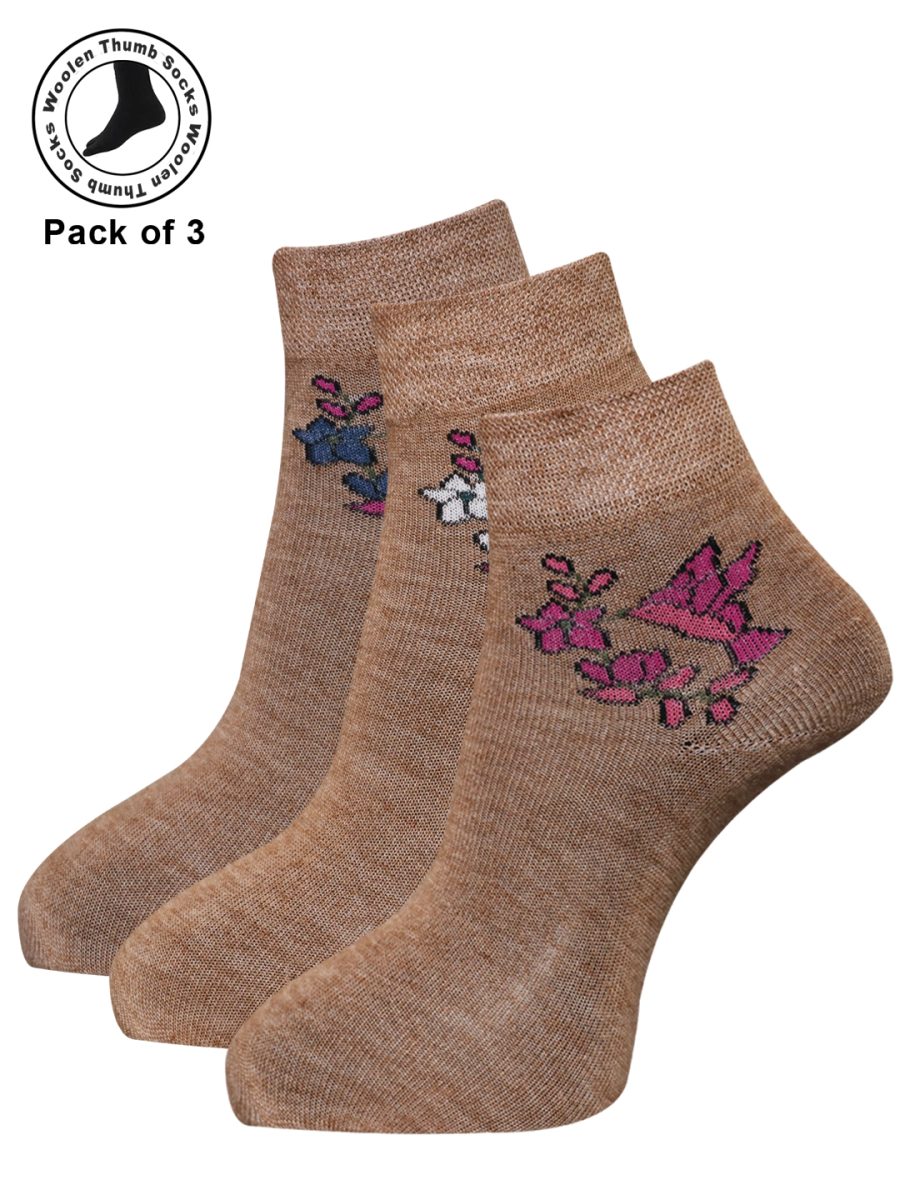 Dollar Woollen Thumb Socks Ankle length For Women's And Girls (Pack of 3)