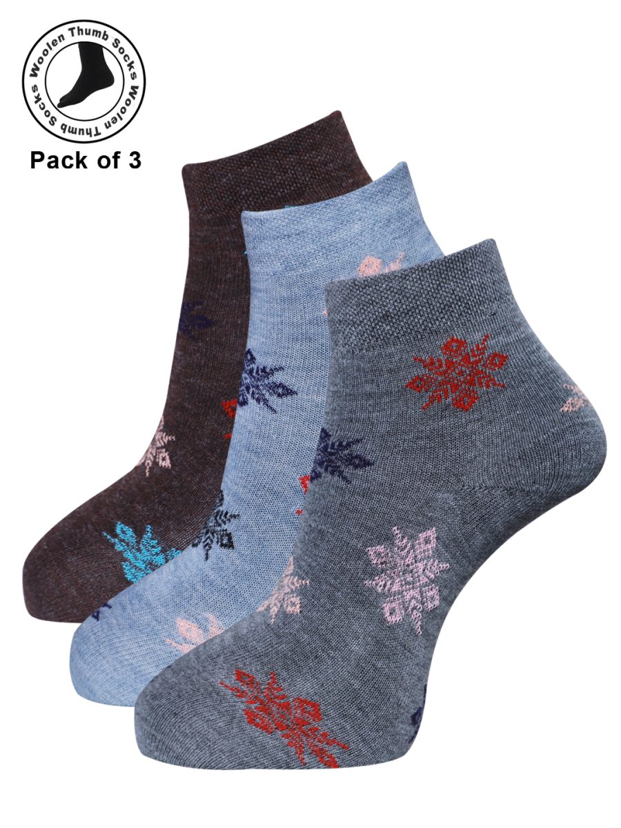 Dollar Woollen Thumb Socks Ankle length For Women's And Girls (Pack of 3)
