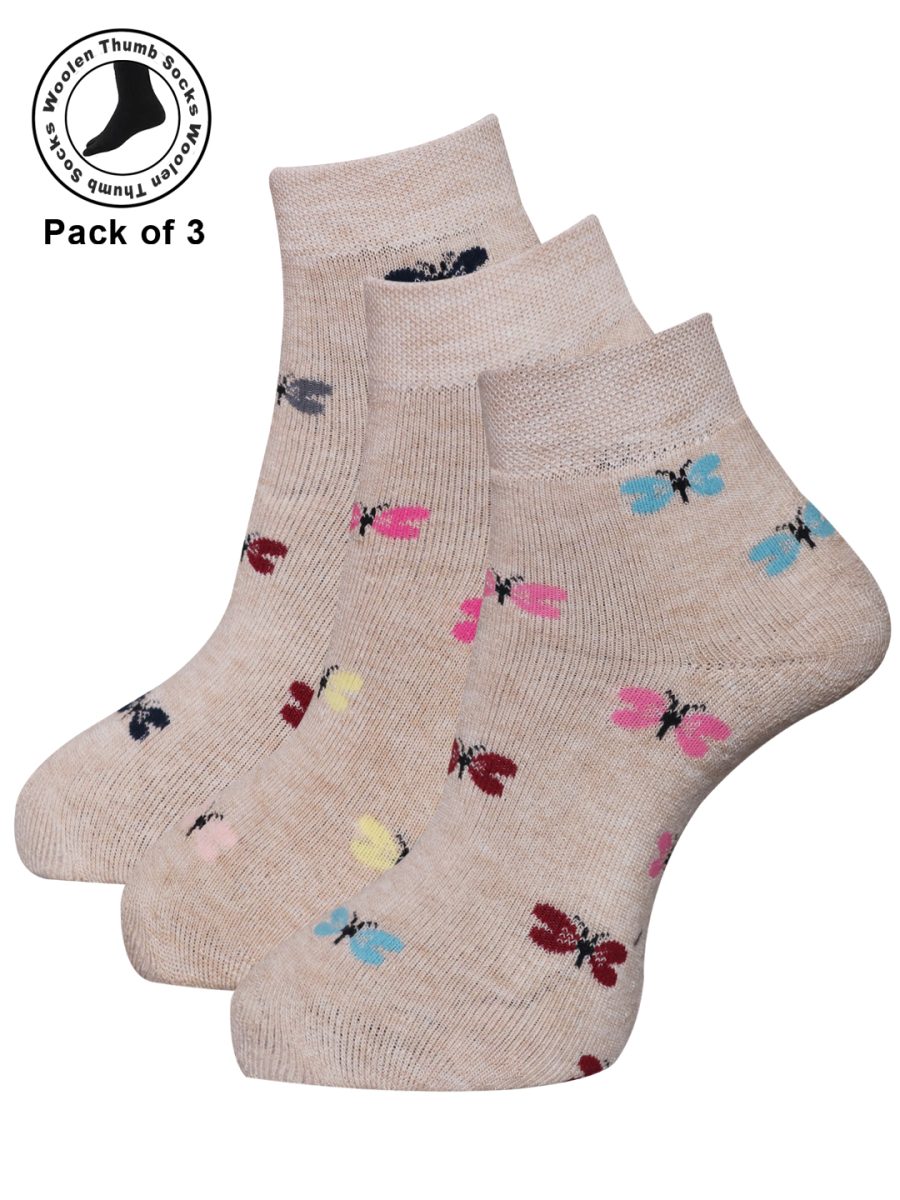 Dollar Woollen Thumb Socks Ankle length For Women's And Girls (Pack of 3)