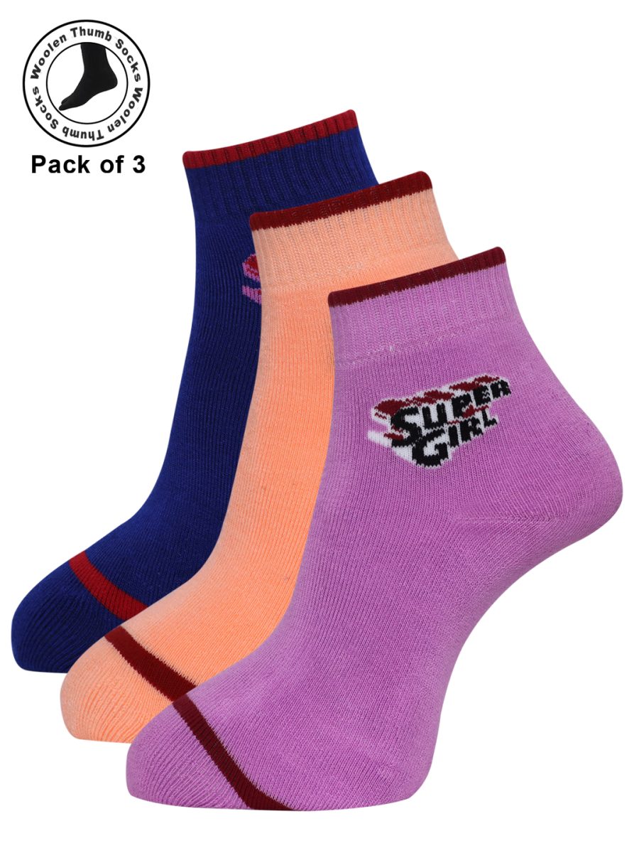 Dollar Woollen Towel Thumb Socks Ankle length For Women's And Girls (Pack of 3)
