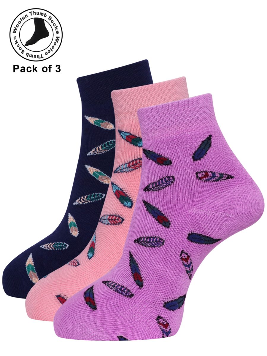 Dollar Woollen Towel Thumb Socks Ankle length For Women's And Girls (Pack of 3)
