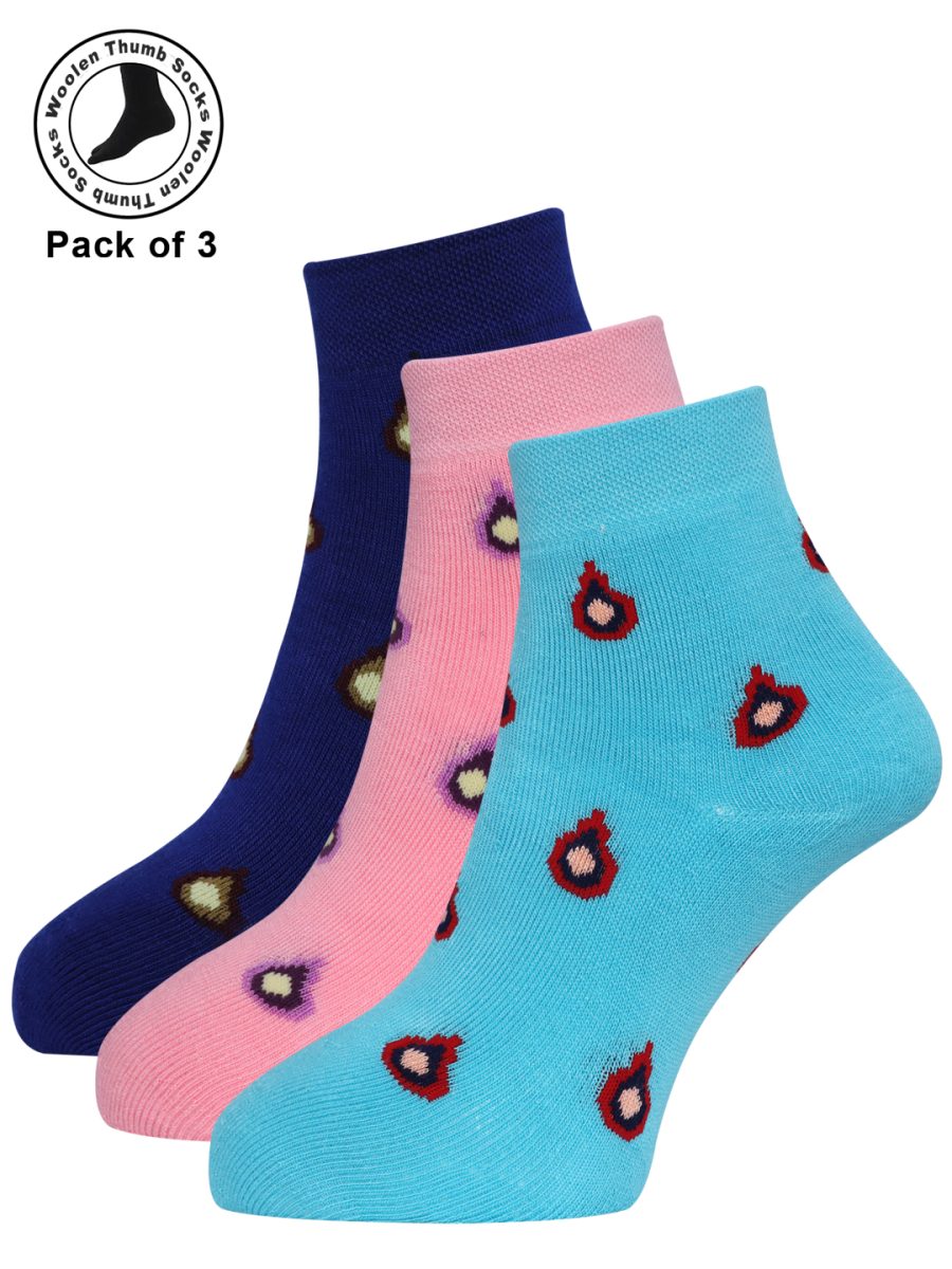 Dollar Woollen Towel Thumb Socks Ankle length For Women's And Girls (Pack of 3)