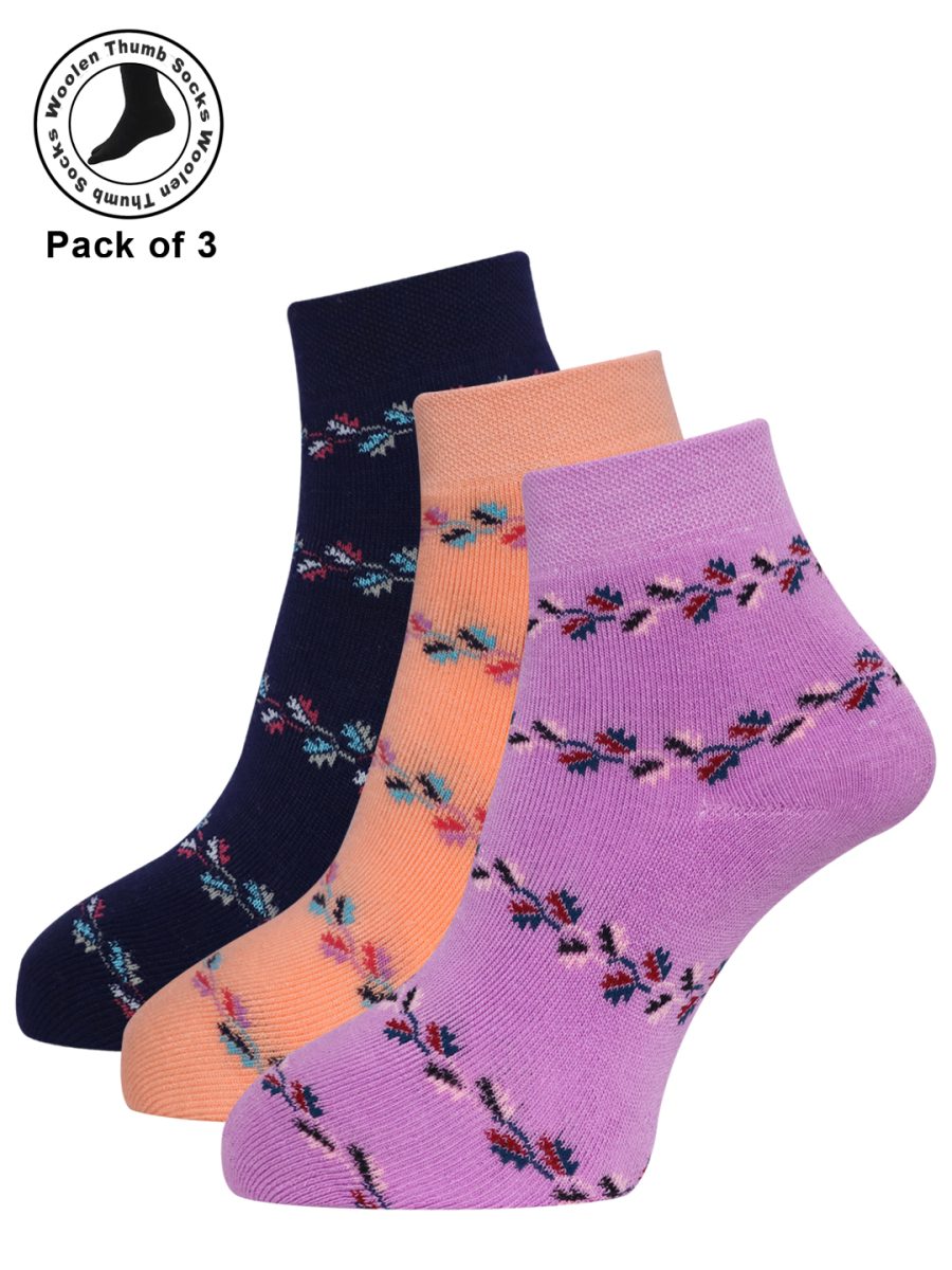 Dollar Woollen Towel Thumb Socks Ankle length For Women's And Girls (Pack of 3)