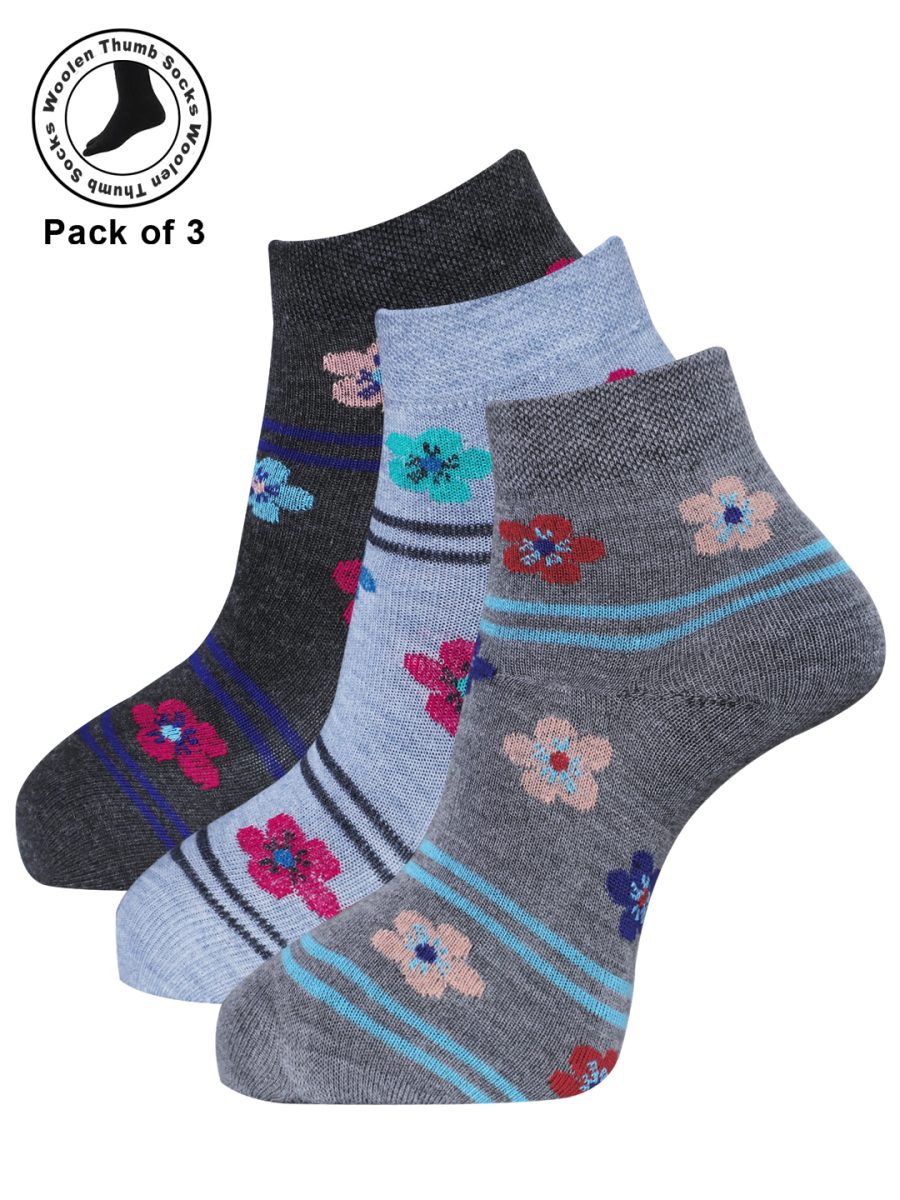 Dollar Woollen Thumb Socks Ankle length For Women's And Girls (Pack of 3)