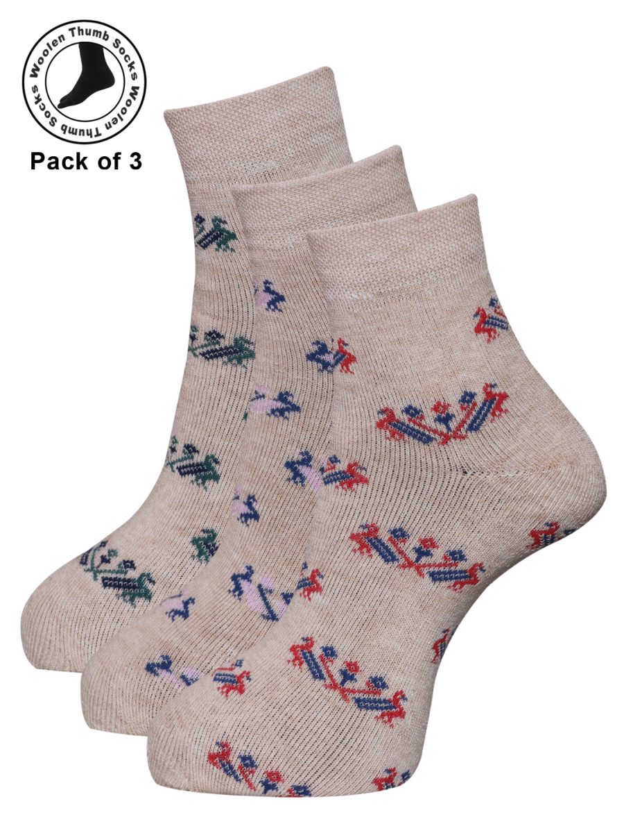 Dollar Woollen Thumb Socks Ankle length For Women's And Girls (Pack of 3)