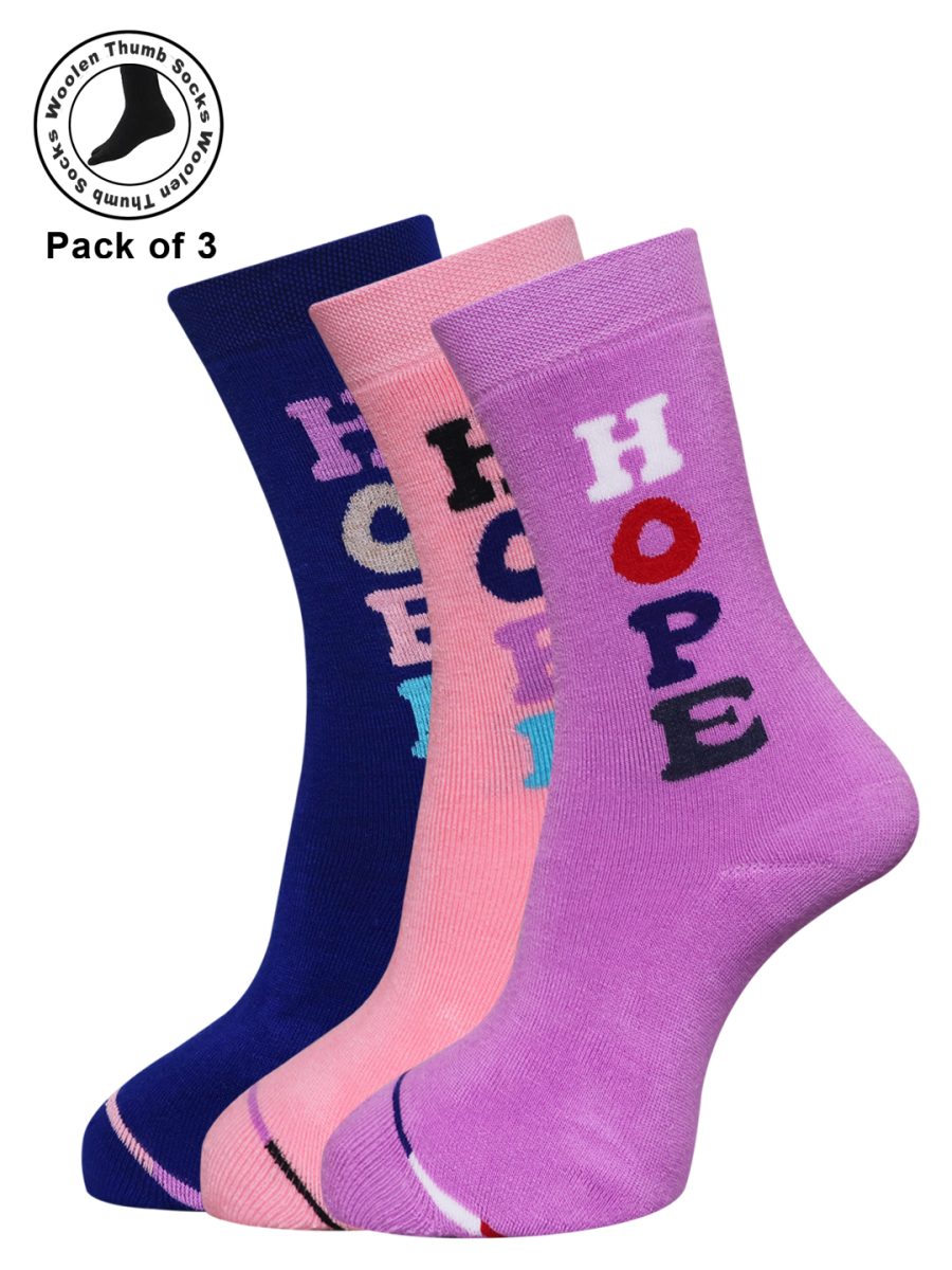 Dollar Woollen Towel Thumb Socks Ankle length For Women's And Girls (Pack of 3)