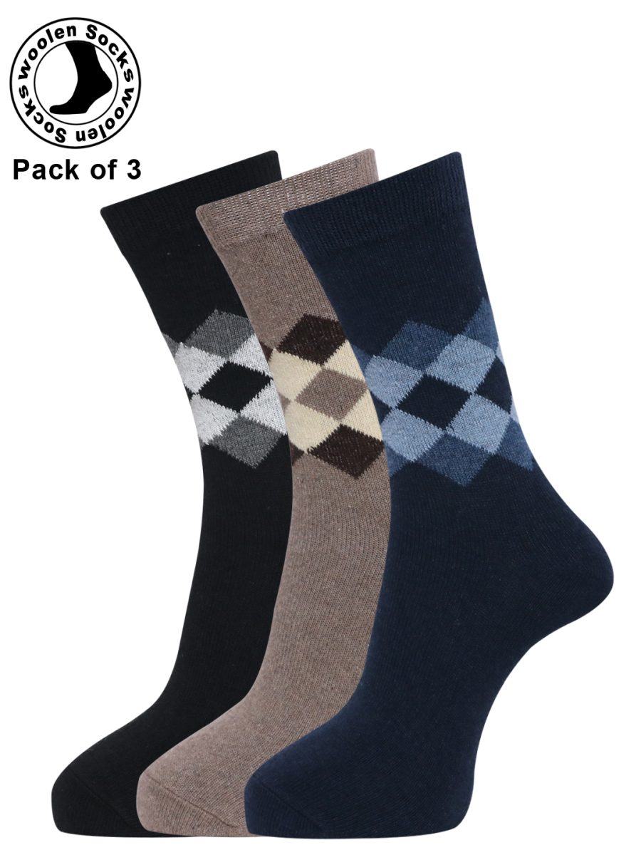 Dollar Full Length Woollen Socks for Mens Free Size (Pack of 3)