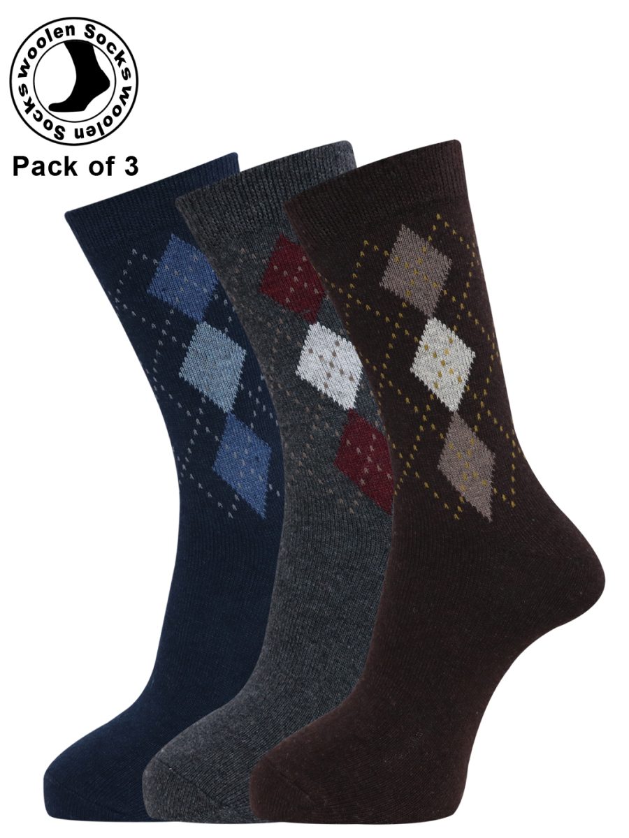 Dollar Full Length Woollen Socks for Mens Free Size (Pack of 3)