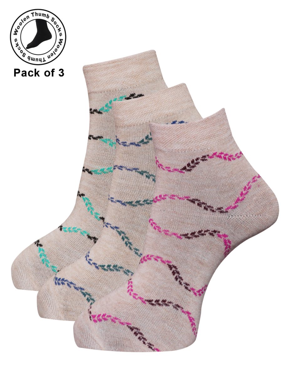 Dollar Woollen Thumb Socks Ankle length For Women's And Girls (Pack of 3)