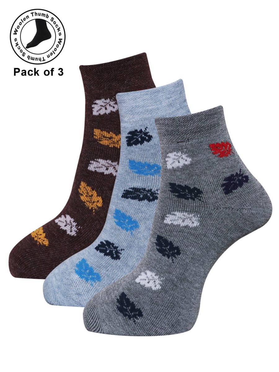 Dollar Woollen Thumb Socks Ankle length For Women's And Girls (Pack of 3)