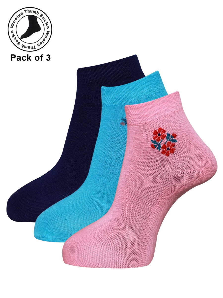 Dollar Woollen thumb socks Ankle Length Socks For Women's And Girls (Pack of 3)