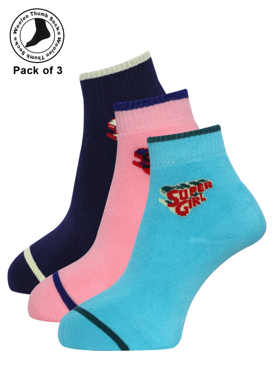 Dollar Woollen Towel Thumb Socks Ankle length For Women's And Girls (Pack of 3)