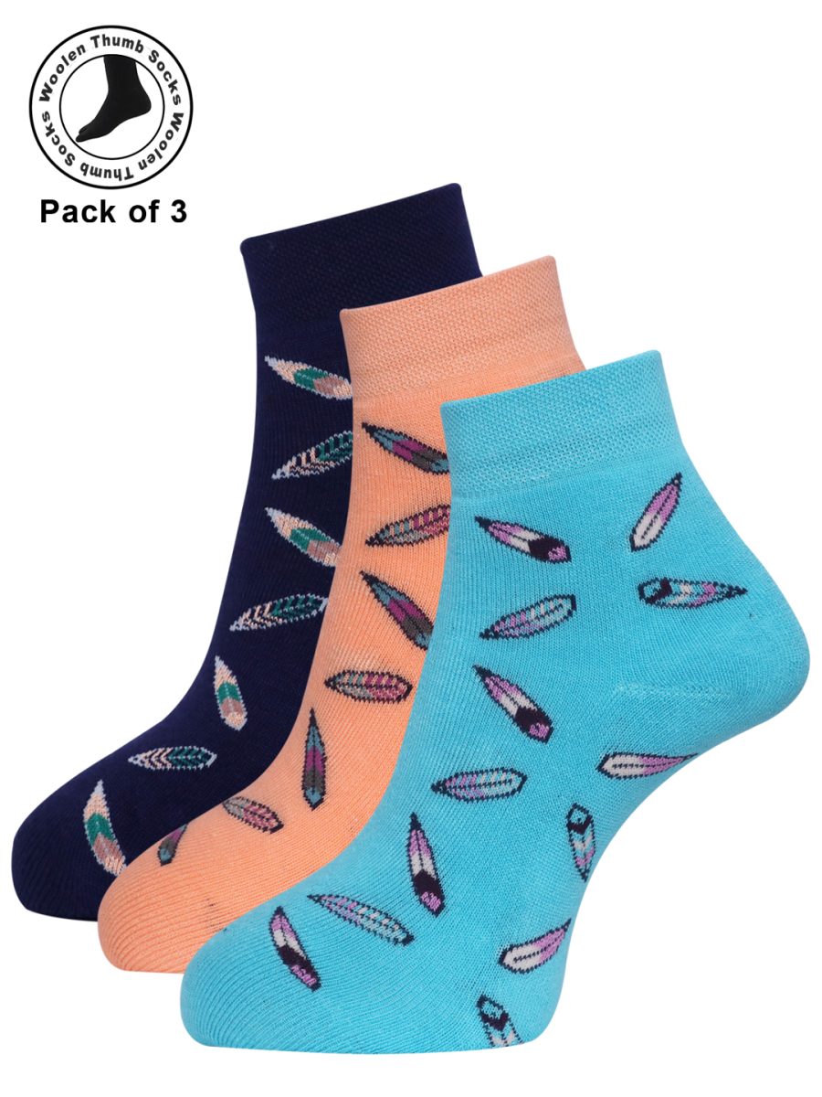 Dollar Woollen Towel Thumb Socks Ankle length For Women's And Girls (Pack of 3)
