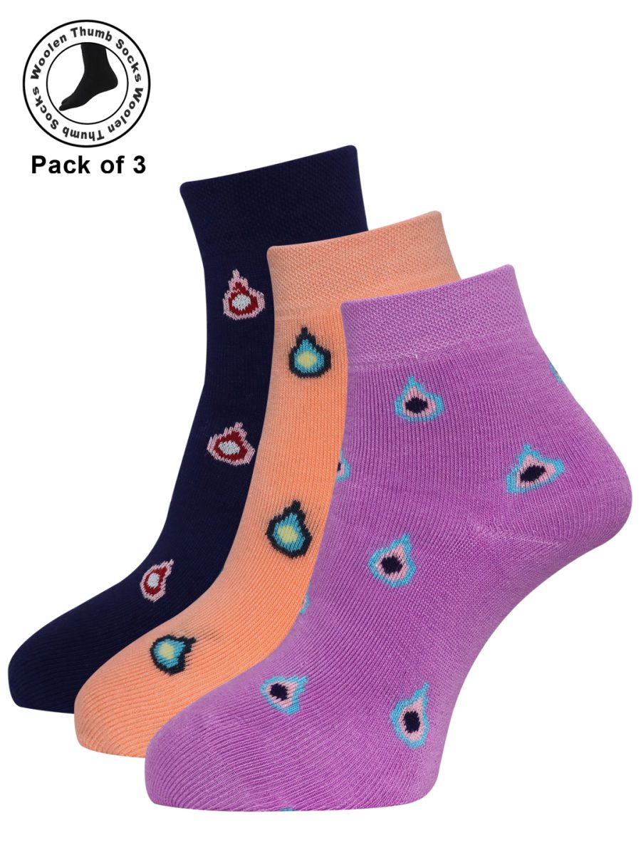 Dollar Woollen Towel Thumb Socks Ankle length For Women's And Girls (Pack of 3)