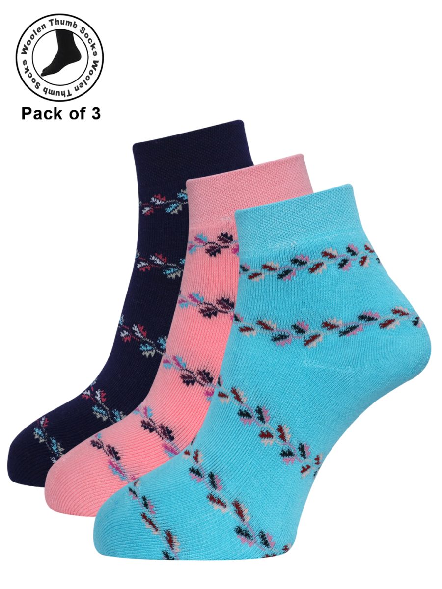 Dollar Woollen Towel Thumb Socks Ankle length For Women's And Girls (Pack of 3)