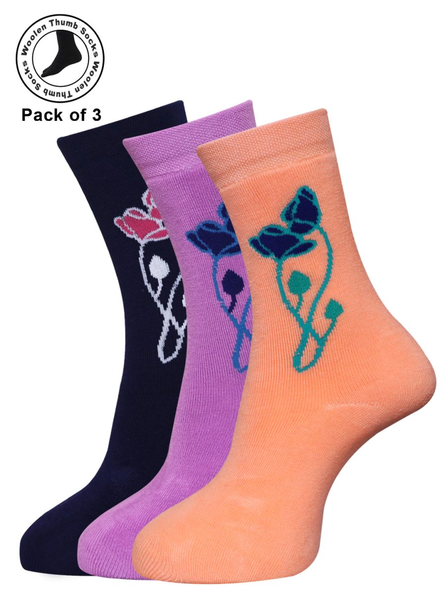 Dollar Woollen Towel Thumb Socks Ankle length For Women's And Girls (Pack of 3)