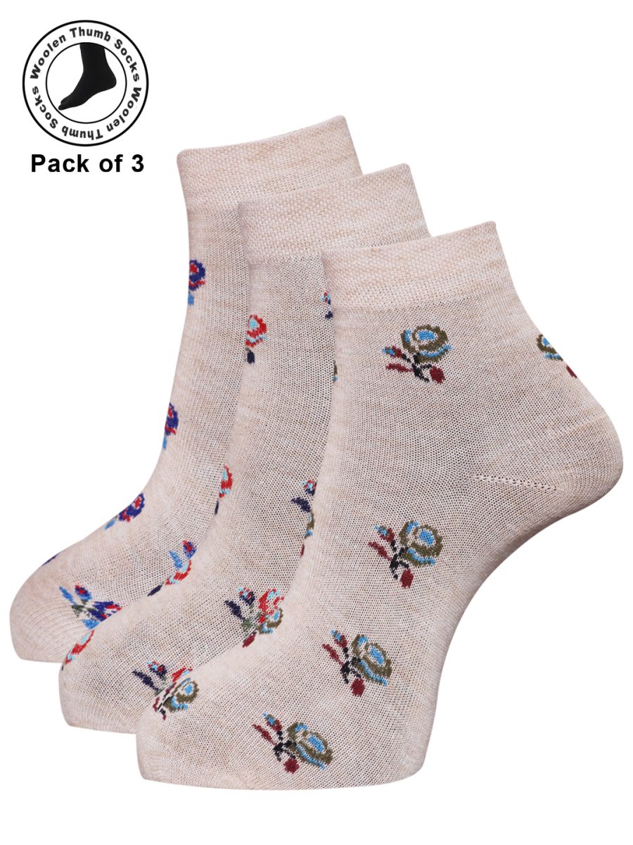 Dollar Woollen Thumb Socks Ankle length For Women's And Girls (Pack of 3)