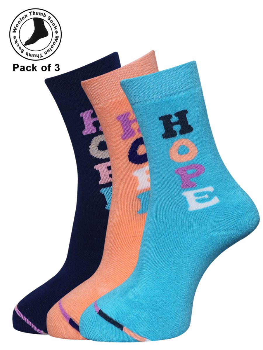 Dollar Woollen Towel Thumb Socks Ankle length For Women's And Girls (Pack of 3)