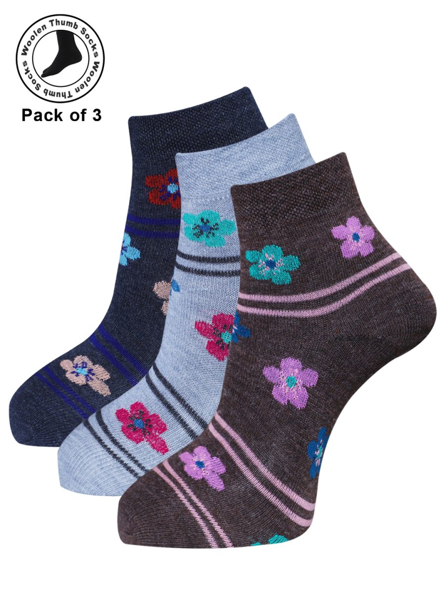 Dollar Woollen Socks Ankle Length For Women's And Girls (Pack of 3)